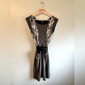 Gray Patterned BCBGMaxAzria Dress with Belt (Size M)